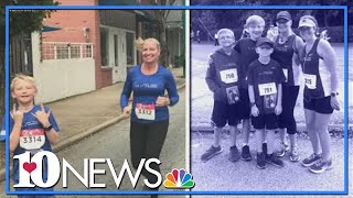 Runners wear blue to honor fallen heroes