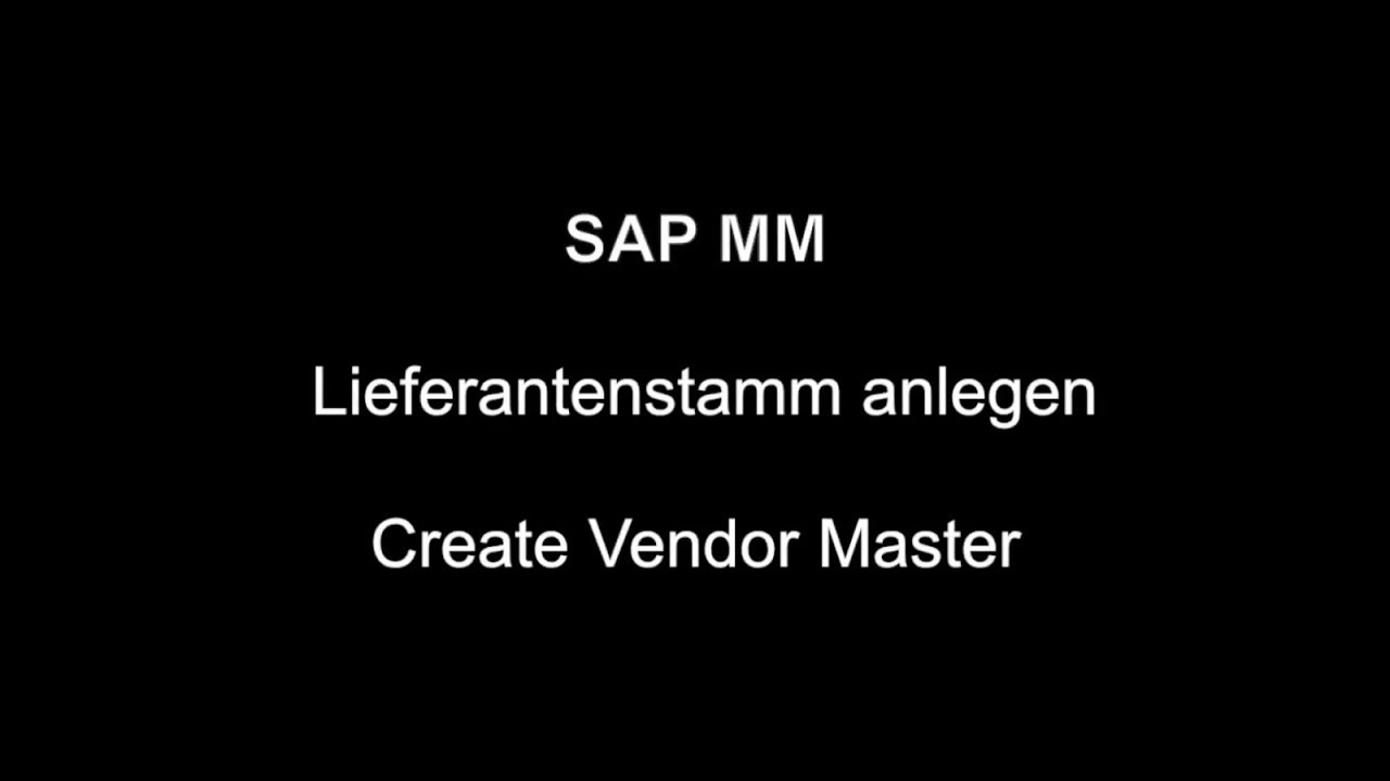 SAP MM - Create Vendor Master - YouTube