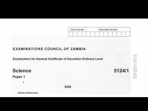Science Paper 1 2020 GCE || Ecz Science Past papers for grade 12
