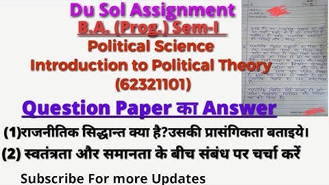 DU SOL Assignment | Answer of Ba Programme Pol Science  Assignment |Question paper Downlaoad |