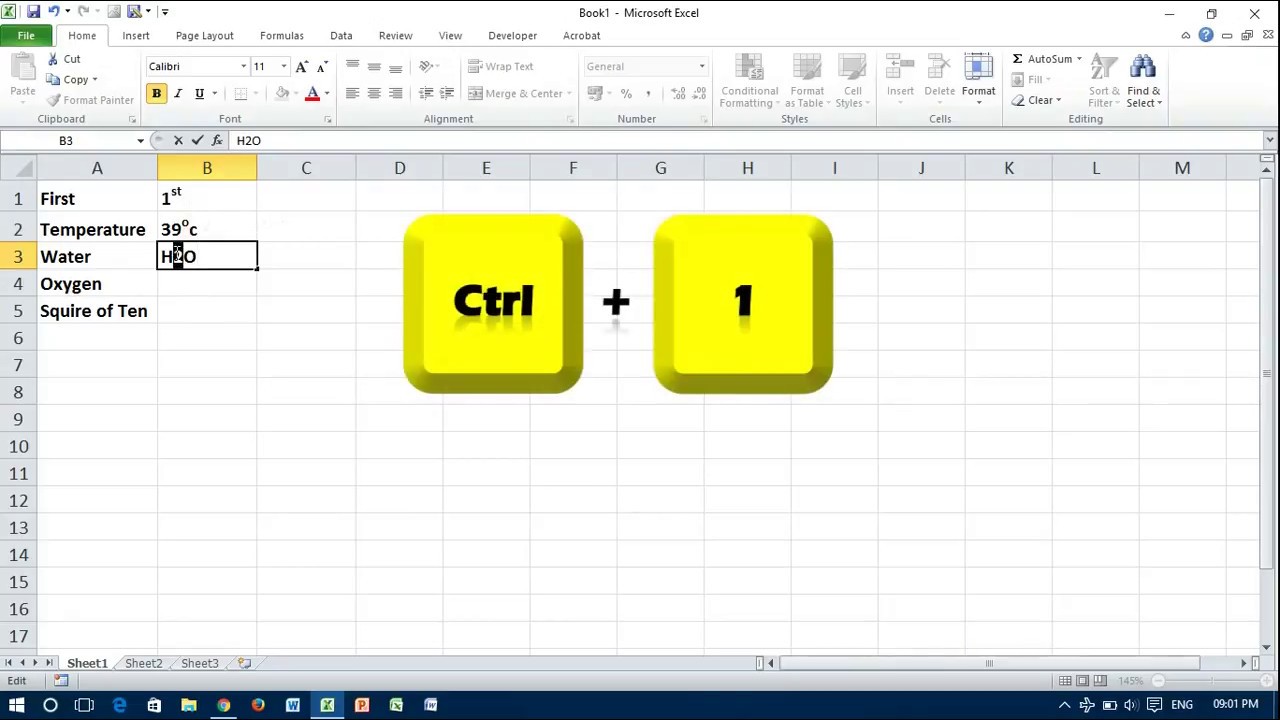 Apply Superscript & Subscript in Excel