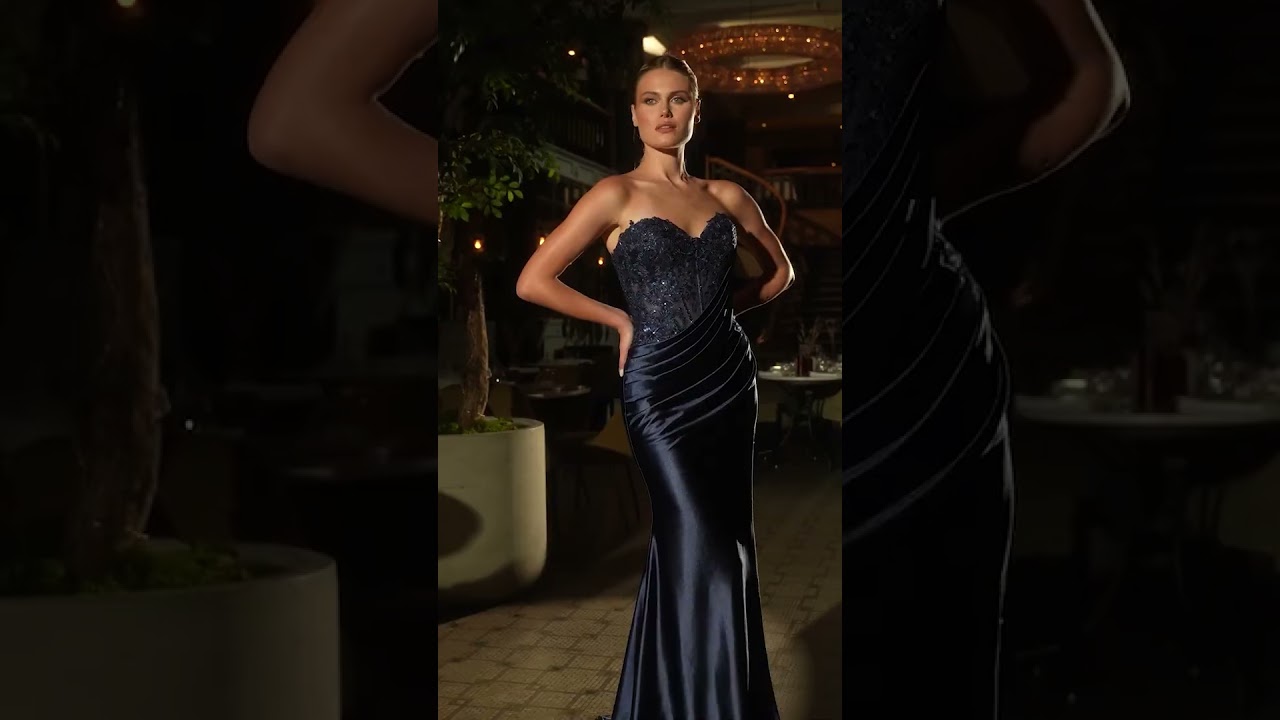 Ladivine KV1127   Embroidered Strapless Prom Gown