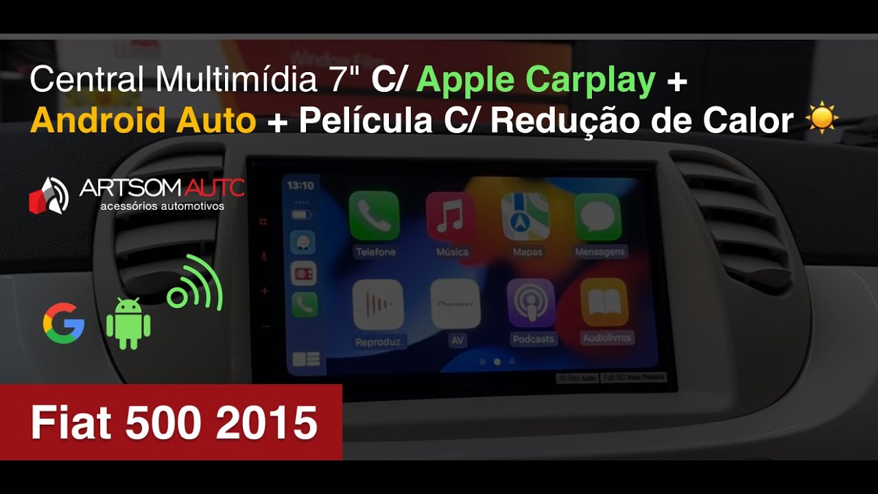 FIAT500 Cabrio - CarPlay + Android Auto + Iluminação + Películas - Tratamento Pintura - ArtsomAuto