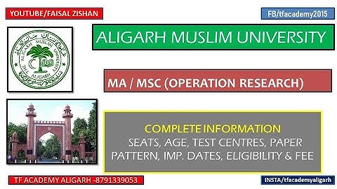 AMU MA/MSC (operation research) admission - all detail II amu operation research entrance 2021