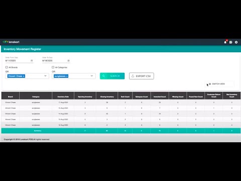 Inventory Movement Register For Lenskart POS (Point of Sale) - Old Generic