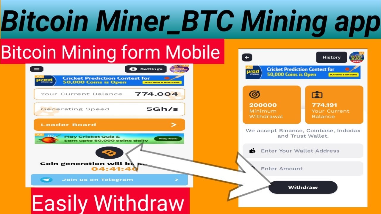 Bitcoin Miner BTC Mining app form Mobile / how to withdraw in bitcoin