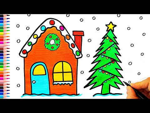 Yılbaşı Evi ve Yılbaşı Ağacı Çizimi  🏠🎄✨ Christmas House and Christmas Tree Drawing - Yeni Yıl Resmi