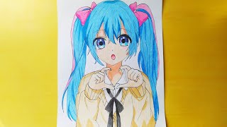 تعلم رسم بنت انمي بشعر ازرق dibuja una chica anime con pelo azul رسم سهل جدا