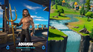Drive over the waterfall at Gorgeous Gorge while wearing the Aquaman outfit Fornite