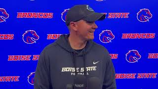 Boise State coach Spencer Danielson talks with the media Thursday ahead of home game vs. Utah State