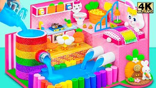 🐰 How To Make Cutest Pink Bunny House with Two Rainbow Pools from Cardboard ❤️ DIY Miniature House