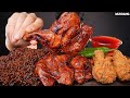 ASMR MUKBANG | BBQ CHICKEN 🍗 BLACK BEAN NOODLE EATING 짜파게티 자메이카 통다리구이 치킨 고추 소스 퐁당! 먹방