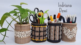 DIY CARA MEMBUAT TEMPAT PENSIL DARI KALENG DAN KARDUS UNIK PART 2  KOMBINASI TALI KUR DAN BATU ALAM