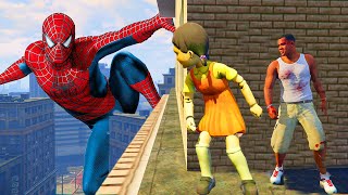 Franklin play HIDE AND KILL with Squid Game Doll & SPIDER MAN In GTA 5...