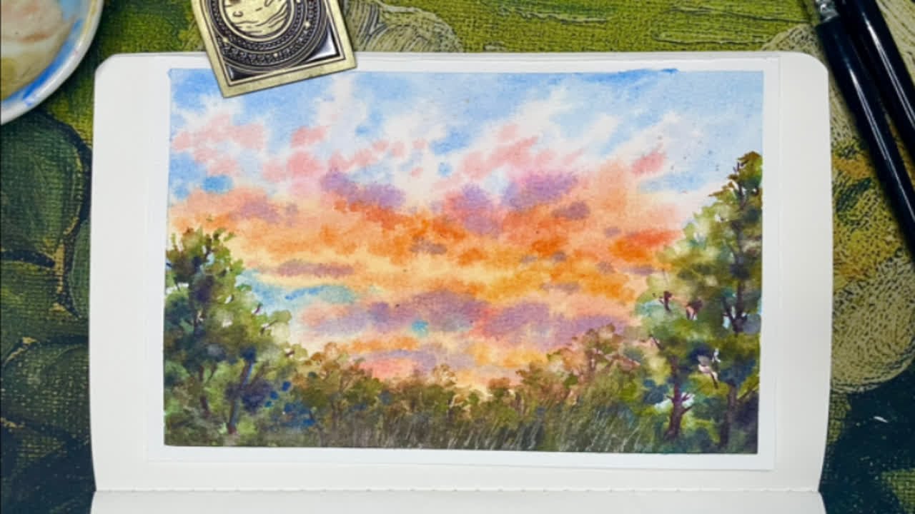米蒂水彩风景】Mitty watercolor 速写夕阳美景|Sunset in Watercolors