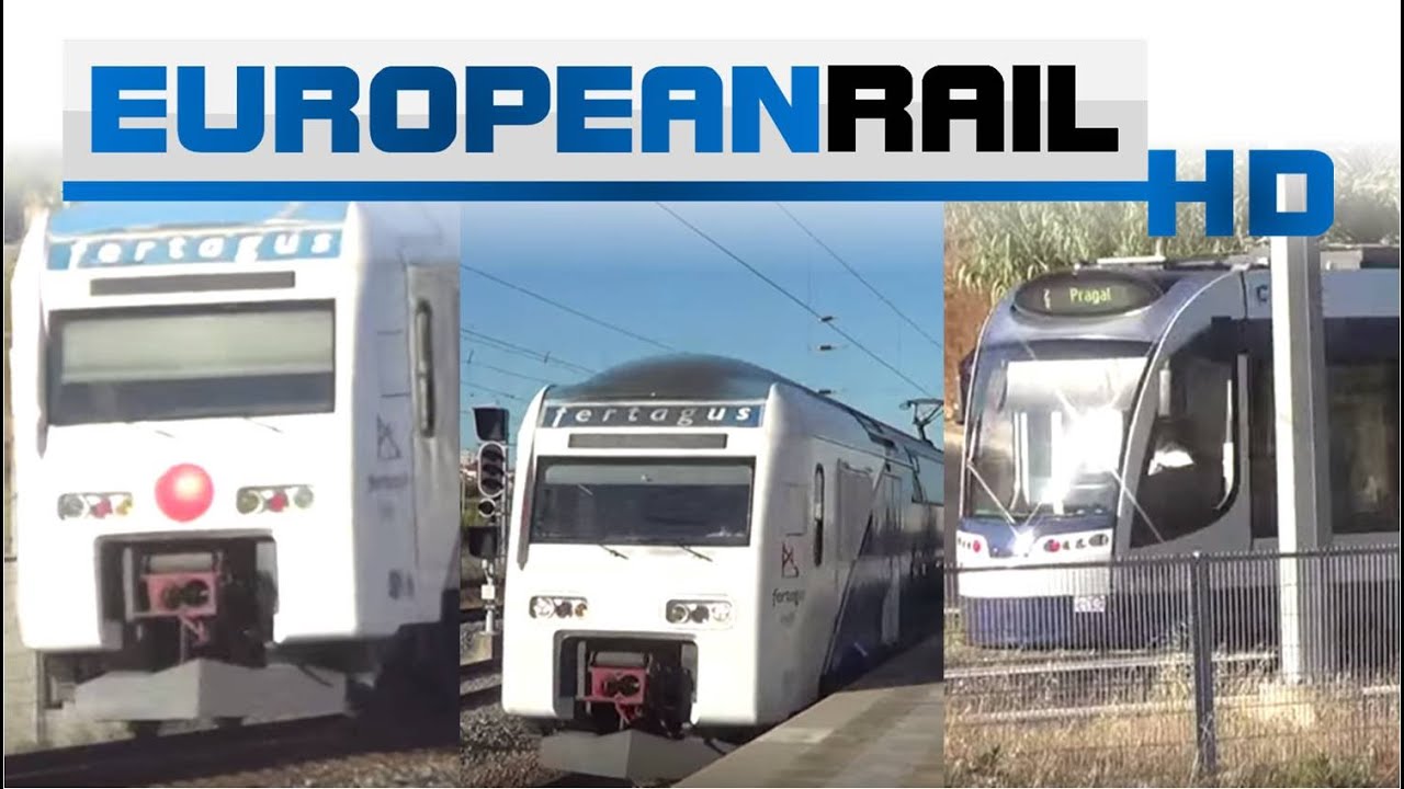 Fertagus 3500 EMU 3516 / 3566 + 3508 / 3558 arrives 3504 / 3554 departs and MTS C077 arrives Pragal