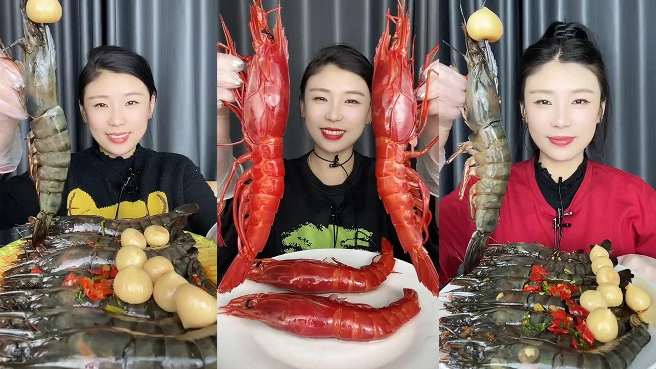 【XueYan Mukbang】Black Tiger Shrimp+Red Magic Shrimp🦐🦐🧄🧄#Seafood#sashimi#asmr