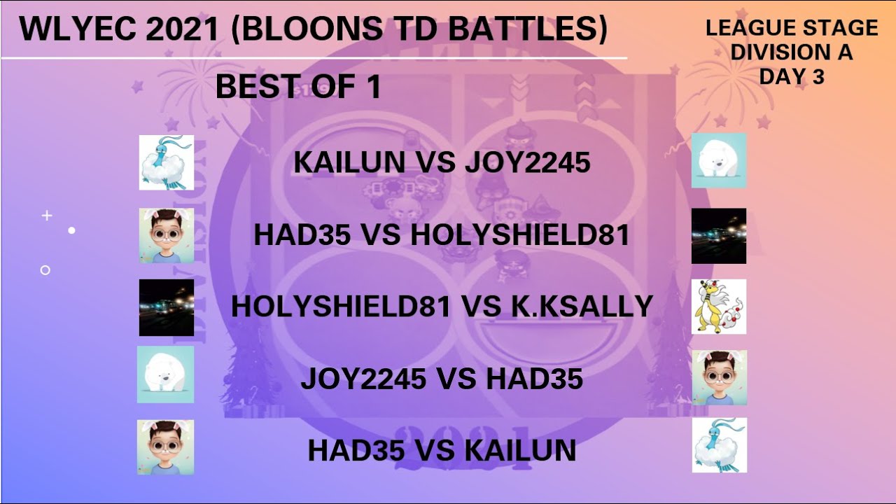 BTD Battles Tournament - WLYEC 2021 - League Stage - Division A - Day 3