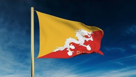 4K Bhutan flag slider style with title. Waving in the wind with cloud background animation Stock