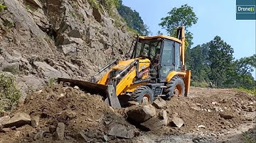 Rocky and Narrow Hilly Road-Backhoe Loader-Leveling and Clearing