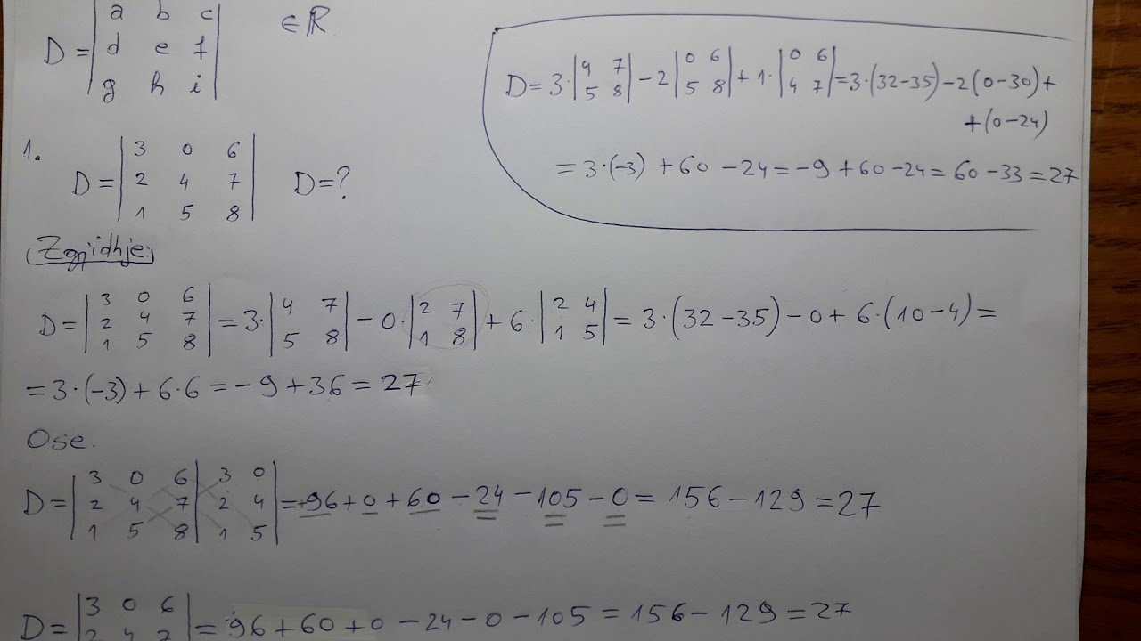 Klasa 11 Ushtrime Determinantet e rendit të tretë