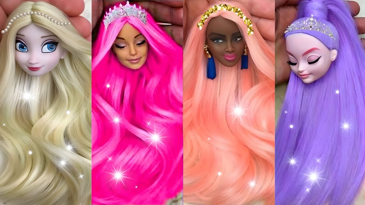Disney Princess Doll Makeover ~ DIY Miniature Ideas for Barbie - Wig, Dress, Faceup, andMore! DIY