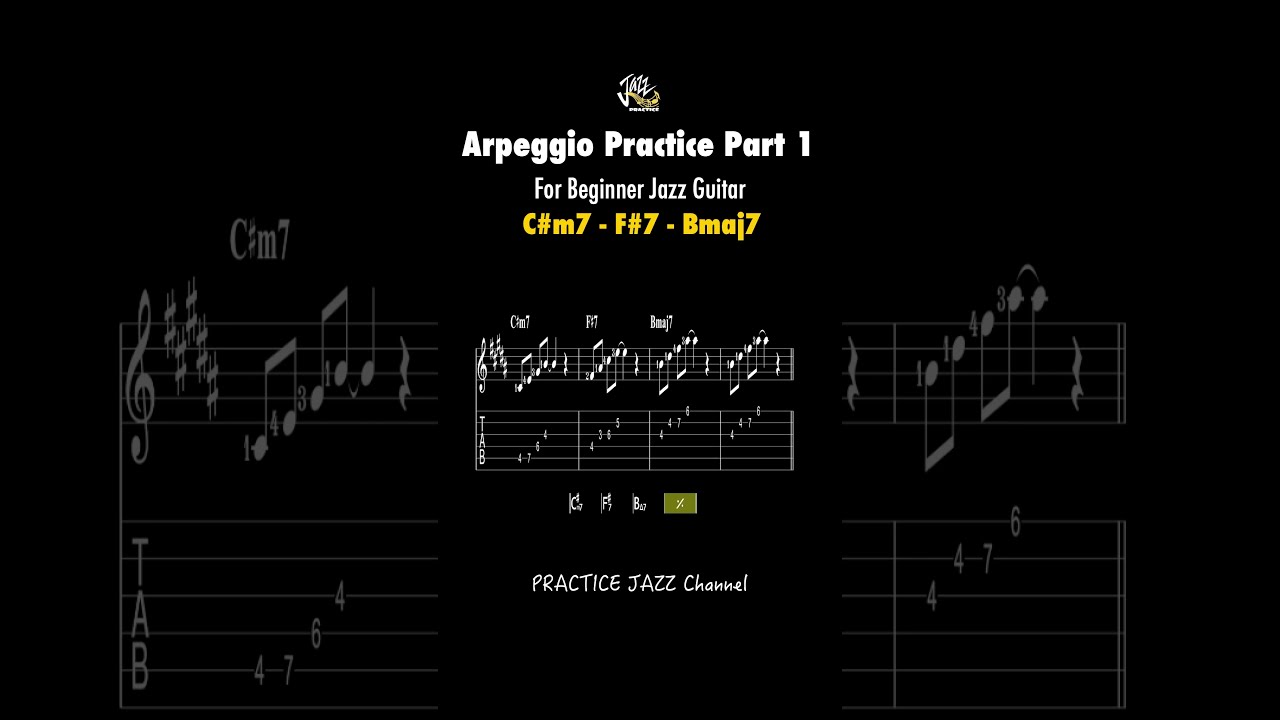 C M7 F 7 Bmaj7 Jazz Guitar Arpeggios Practice For Beginners Part 1 