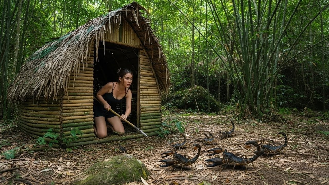 Jungle War: Defending My Shelter from a Horde of Giant Scorpions After Building It!