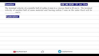 Terminal Velocity of a Sphere | PYQ | JEE(M) 2026 (21 Jan Eve)