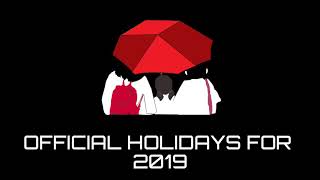 List of Official Holidays for 2019