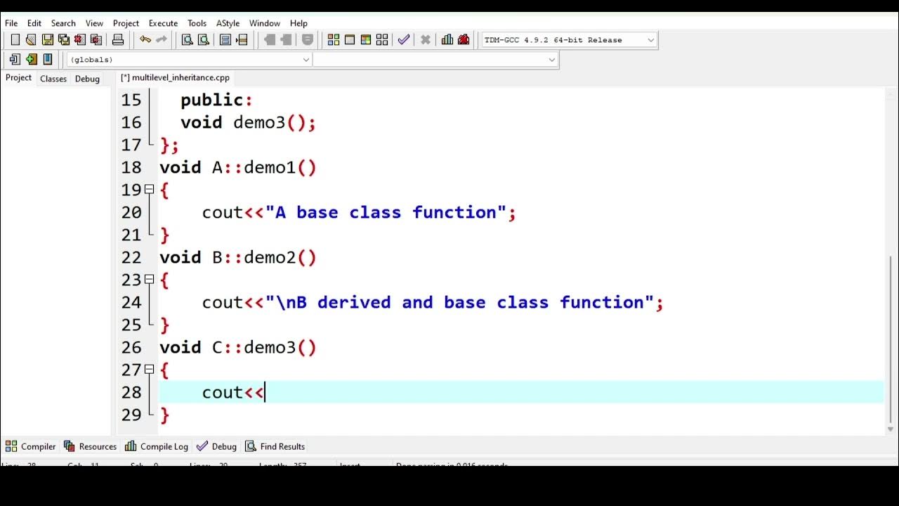 Program of multilevel inheritance of C++ language - YouTube