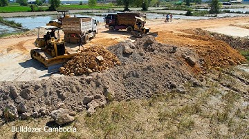 Excellent Processing Two Dozer Pushing And Mini Dump Truck 5 Ton Unloading Soil Working Actively