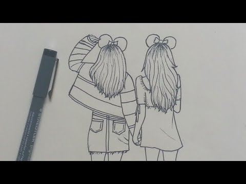 How to draw a Girls Best friends Bff  Pencil sketch for beginner   girl friendship drawing  YouTube