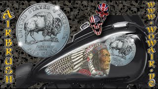 Airbrush by Wow No.919  Custom 5 Cent Buffalo Coin HD  english commentary