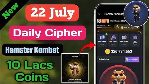 22 July Hamster Kombat Daily Cipher | Daily Cipher Hamster Kombat Today #hamsterkombat​