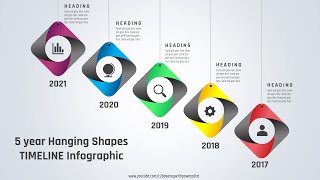 21.[PowerPoint] Create 5 year Hanging Shapes TIMELINE Infographic | PPT Slide | Free PPT Template