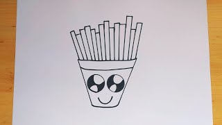تعليم رسم بطاطس مقلية كيوت/رسم سهل/Drawing of cute French fries
