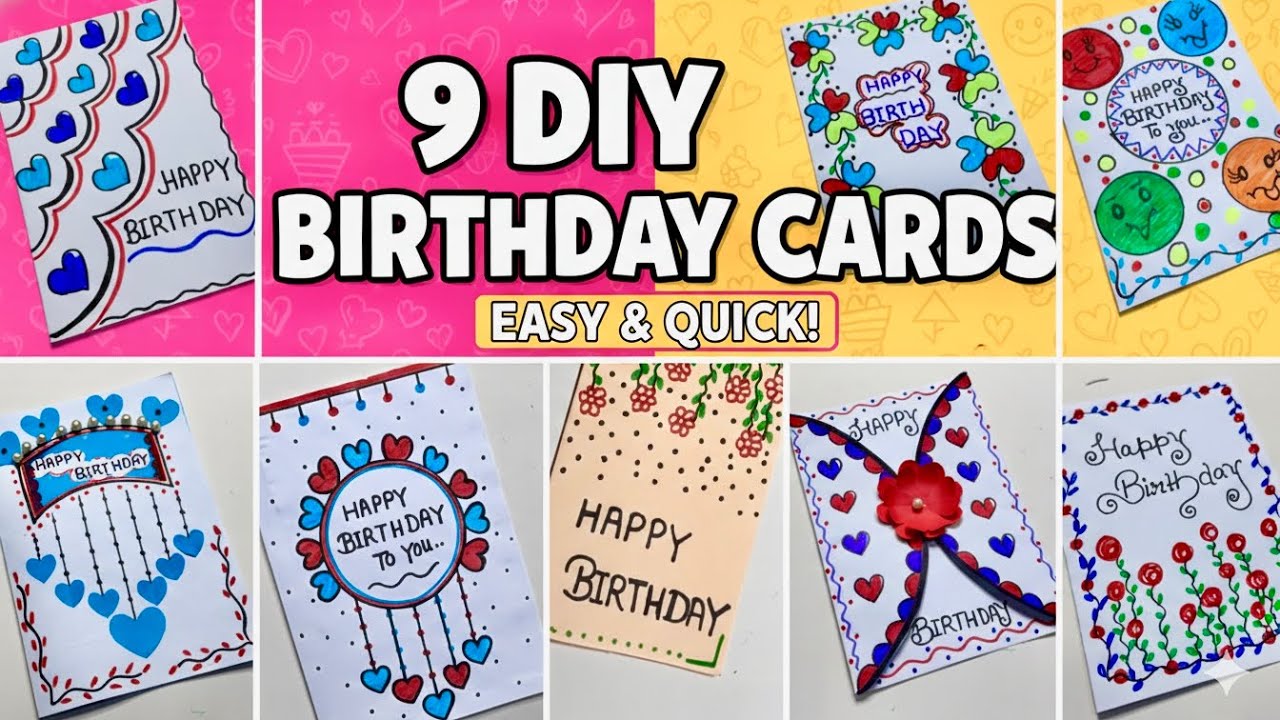 9 DIY Birthday Card Sketches 🎨 | Easy Color Drawing Ideas