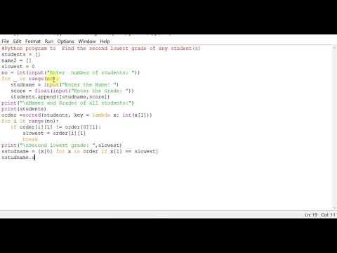 Python program to Find the second lowest grade of any student - YouTube