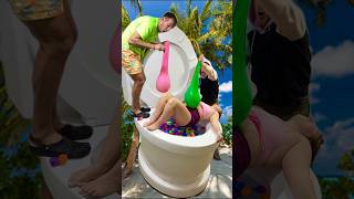 My Exhusbands Pranked Me In The Giant Toilet Surprise Eggs Pool On The Beach #Shorts