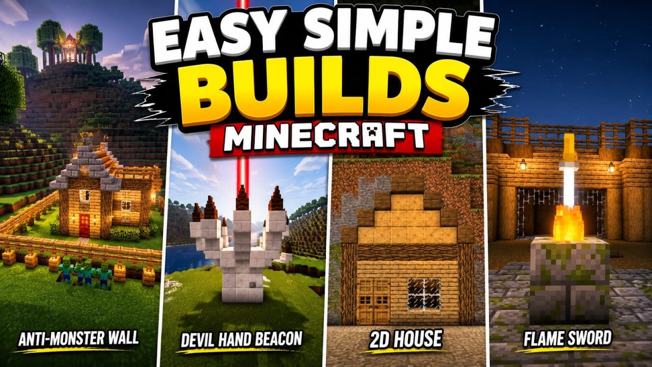 Easy Simple 4 Builds In Minecraft #minecraft #fyp #minecraftbuilding ...