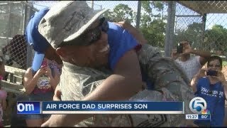 air force dad surprises son at baseball game