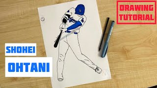 How to draw baseball player Shohei Ohtani beating a ball / How to draw a Dodgers baseball player