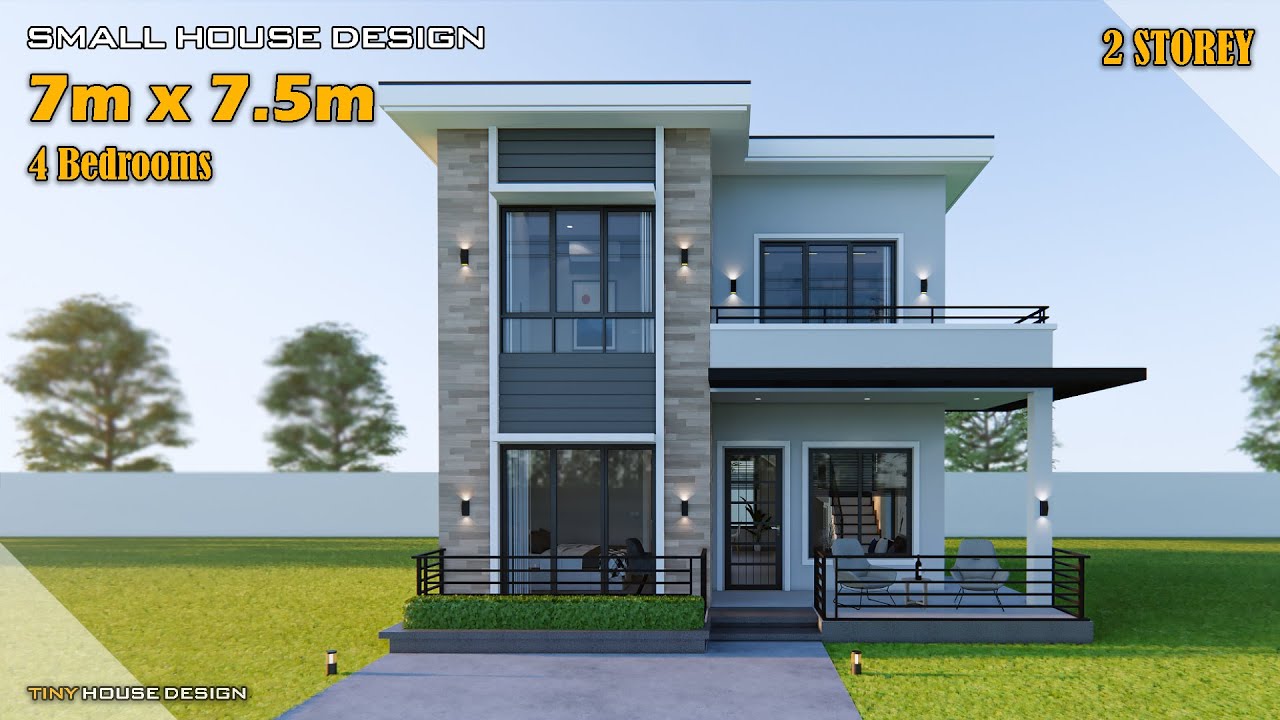 Small House Design | 7m x 7.5m 2 Storey | 4 Bedrooms - YouTube