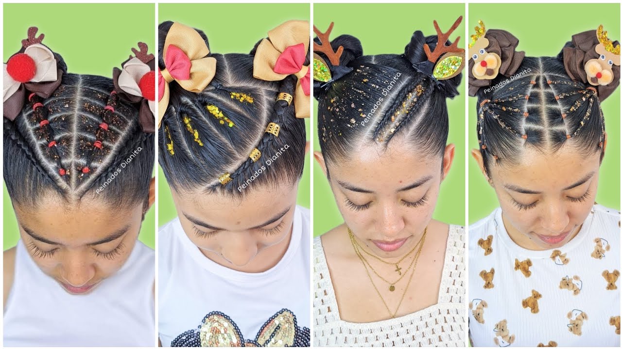 Ideas de peinados navideños faciles ☃️🎄🦌 | peinados para niñas 🎀✨