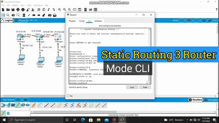 Routing  Static 3 Router Cisco Paket Tracer Mode CLI