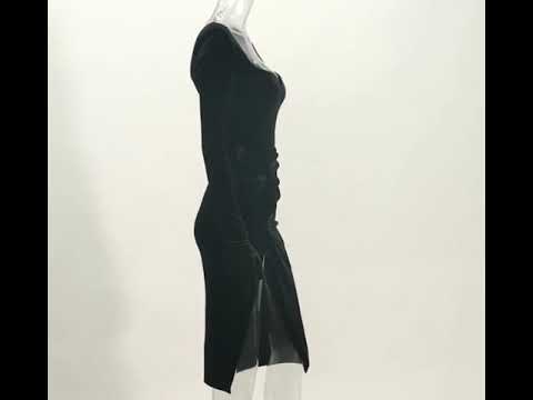 black velvet midi dress with sleeves