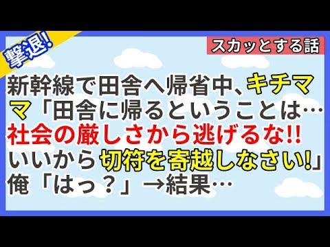 【スカッとする話】新幹線で田舎へ帰省中、キチママ「田舎に帰るということは…社会の厳しさから逃げるな！いいから切符を寄越しなさい！」俺「はっ？」→結果…【スカッとTube】
