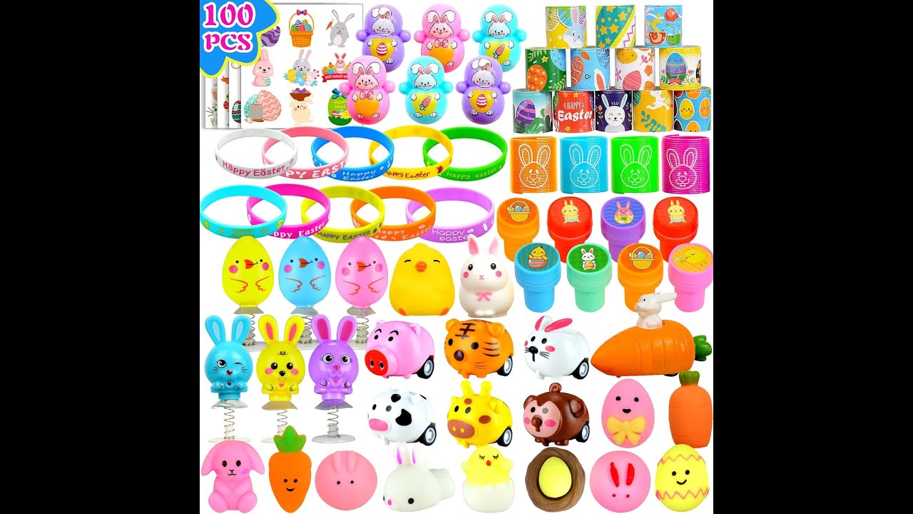 100 Pack Easter Egg Fillers, Easter Basket Stuffers for Kids Boys Girls