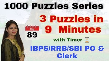 3 Puzzles in 9 Minutes with Timer l Day-89 l IBPS/RRB/SBI PO/Clerk 2020 l Divya Gupta | Bank Exam